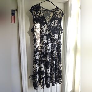 XL ALFANI Womens Long Floral Black Dress Sleeveless Comfy Stretchy Below Knee